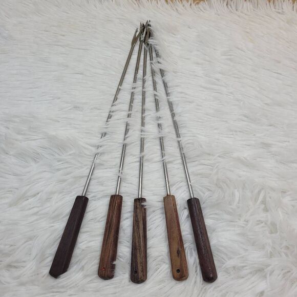Wood Handled Fondue Forks- Set of 5 - Picture 2 of 3